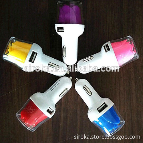 Factory supply newest mobile car charger 2-port USB Car Charger with rose shape cellphone